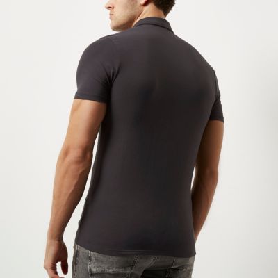Grey muscle fit polo shirt